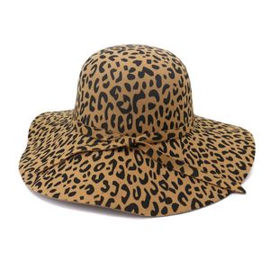 Grande borda leopardo impressão feltro cúpula chapéu wome fedora chapéus fascinators chapéu para mulher elegante floppy boné proteção solar chapeau215f