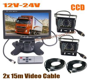 2 x 18 LED IR CCD Telecamera per retromarcia per auto 4Pin 7quot Monitor LCD Kit vista posteriore Bus Camion Furgone 2x 15M Cavo video 12V24V Veloce Sh4808397