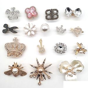 Sko delar tillbehör bling sko charms legering diamanter smycken pärlor blommor krondekoration spänne tillbehörslogstift släpper de dhk0o