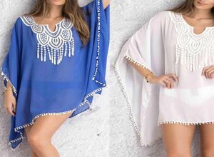 htzyh sexiga kvinnor kaftan sarong bluses baddräkt strand täckning bikinis baddräkt täcker strand tunika klänning spets chiffon pareo9669644