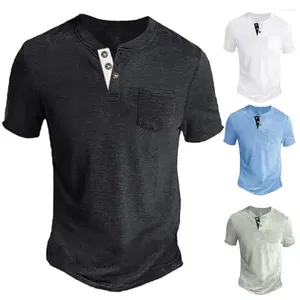 Homens camisetas Verão T-shirt O-pescoço Botões Decote Manga Curta Homens Fino Suor Absorvente Elástico Slim Fit Tee Top Streetwear