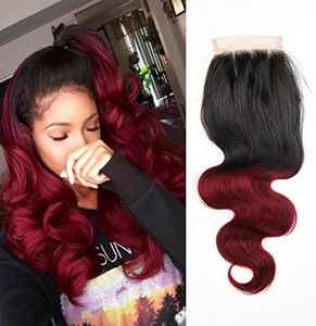 1B 99J 35x4quot Brazylijskie zamknięcie włosów ludzkich 1b Burgundia Body Wave Brazylijskie Ombre Wino Red Hair Lace Closure Hair Extensions 2092365