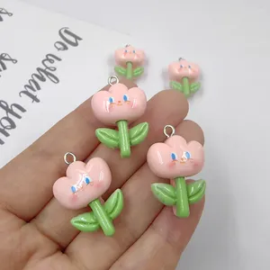 Charms 10st Cartoon Cute Pink Flowers Harts For Earring Lovely Pendant Accessory Diy Crafts Deced Smycken Making C1316