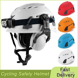 Capacete de escalada ciclismo segurança com farol earmuff lanterna traseira pontos de fixação para caminhadas espeleologia 240223