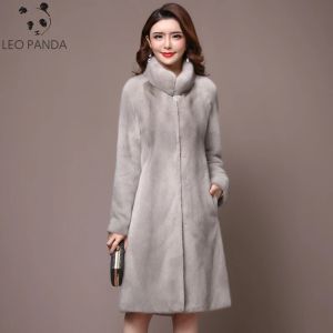 Pelliccia 2020 Plus Size Inverno Qualità Superiore Reale Cappotto di Pelliccia di Visone Delle Donne Nuovo Manicotto Pieno Del Collare Del Basamento di Spessore Caldo Lungo Cappotti di Pelliccia Naturale F