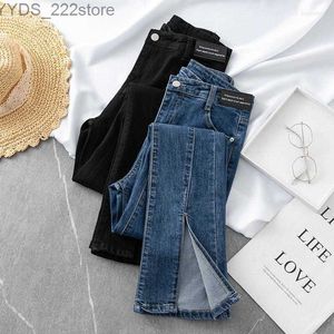 Jeans Jeans Frühling Sommer Schlitz Micro Flared Elastizität Slim Denim High Waist Hose gewaschen JH269 240304