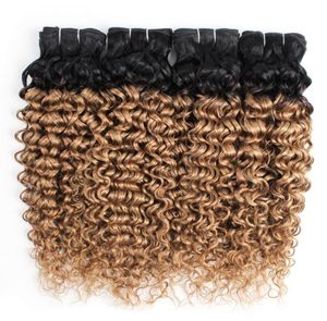 Capelli ricci brasiliani Ombre Miele Biondo Onda di capelli Fasci di capelli Colore 1B27 1024 pollici 34 Pezzi 100 Estensioni dei capelli umani Remy3288674