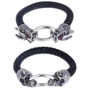 Charme Armbänder Vintage Metall Schädel Drachen Kopf Schnalle Leder Handgemachte Armband Armreif Für Männer Frauen Party Einfache Schmuck Großhandel