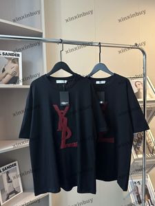 xinxinbuy Maglietta da uomo firmata Tee 2024 Asciugamano ricamo lettere modello Parigi manica corta in cotone donna blu nero rosso S-XL