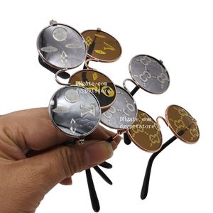 Designer Cat Dog Sunglasses Funny Pet Glasses Round Metal Cat Classic Retro Sunglasses Pet Hippie Cute Dog Cat Cosplay Party Costume Photo Props Cosplay Glasses L02