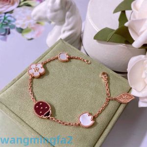 2024jewelry Designer Vans Four-leaf Clover Bracelet Ladybug Four-leaf Clover Beetle 18k Rose Gold Natural Fritillaria Lucky Flower Bracelet