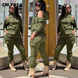 Anzüge cm.yaya Women Basic Two 2 -Piece -Outfits Elegant Cut Out Out of Hoodies und Joggerhosenanzug Anzug Matching Set Active Sweatsuit Tracksuit