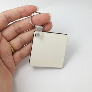 Hela 10st DIY MDF Tom Key Key Chain Square Sublimation Träknapp Tagring för Heat Press Transfer PO LOGO Gift- SHIP235E