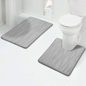 Olanly Set di tappetini da bagno da 2 pezzi Tappetino per doccia assorbente antiscivolo Tappetino per WC in memory foam morbido Tappeto a forma di U Tappetino da bagno rettangolare 240226