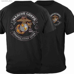 メンズTシャツ米国海兵隊イーグルグローブアンカーバッジモットーTシャツ。高品質の綿の大型サイズ通気性トップルーズカジュアルTシャツL240304