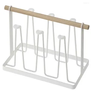 Abendtaschen Upside-Down-Getränkehalter-Rack-Ständer Metall-Abflusswasser-Glasaufhänger mit Holzgriff