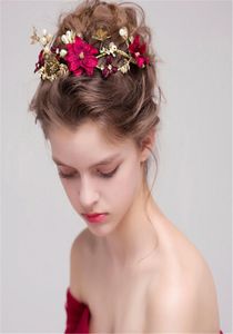 Vintage Wedding Bridal Tiara Burgundy Flower Crown Headband Rhinestone Hair Accessories Jewelry Headpiece Jewelry Rose Party Headd6528017