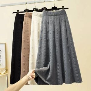 Saias cintura alta grande balanço agulha suéter meia saia feminina outono e inverno nova moda coreana temperamento jacquard lã solta