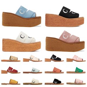 Top Fashion Linho Designer Sandálias Mulheres Plataforma Slides Plana Bege Preto Branco Rosa Nuvem Soft Chinelos Mulheres Sandale Praia Sapatos Baixo Salto Sliders Tamanho 35-42