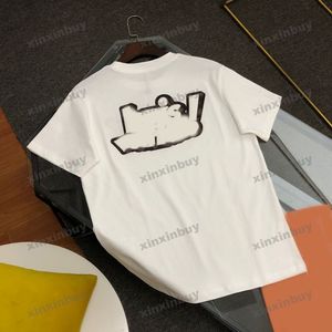 Xinxinbuy Men Designer Tee Tシャツ2024レザーレター刺繍袖パリパリス半袖コットン女性ブルーブラックレッドXS-2xl