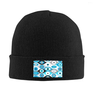 Berets Grego Evil Eye Padrão Blues Grays Skullies Beanies Caps Inverno Quente Chapéus de Malha Unissex Adulto Nazar Amuleto Boho Bonnet