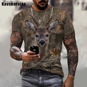 Herren T-Shirts Neues, hochwertiges Herren-T-Shirt, Camouflage-Jagdtier, Sika-Hirsch, 3D-Druck, T-Shirt für Männer und Frauen, Sommermode, lässig, coole Tops, L240304