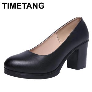 Dresses Timetangjob Interview Black Shoes Work Dress Round Head 3543 Women's Pumps Thick Heels Large Sizee1328