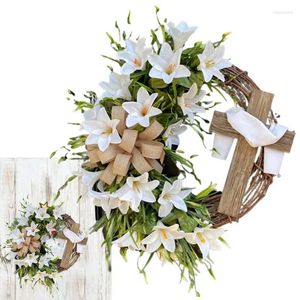 Decorative Flowers Easter Wreath With Cross Floral Wreaths For Front Door Rustic Spring
