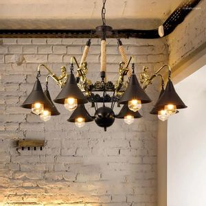 Kronleuchter Antike Rustikale Eisen Kronleuchter Seil Lampe Beleuchtung Für Bar Esszimmer Schwarz Metall Vintage Wohnzimmer Lichter