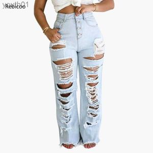 Damskie dżinsy damskie mody dżinsy niszczące dziurę proste spodnie w trudnej sytuacji chłopak rozbity dżinsy dla kobiet s-2xl 240304