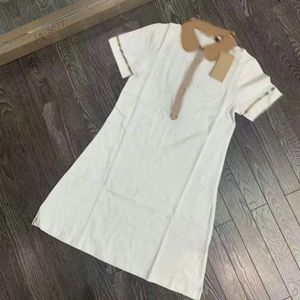 24ss mulheres vestidos casuais clássico vestido de malha moda carta padrão verão manga curta alta qualidade roupas moda feminina