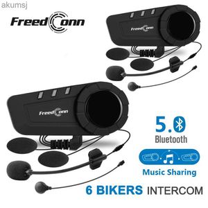 Słuchawki telefonu komórkowego FreedConn Motorcycle Intercom Bluetooth Helmet Zestaw słuchawkowy 6 Rider Interconkomunicador Moto Ręcznie bezpłatne połączenie Interphone bezprzewodowe słuchawki YQ240304