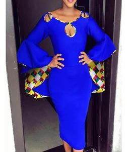 Blue Dresses Hollow Out Printed Long Sleeves Ruffle Party Bodycon Event Occasion African Women Celebrate Modest Spring Fashion7240864