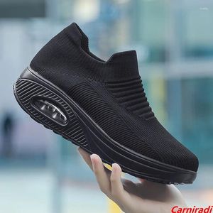 Shoes Breathable Weave Walking Flying 636 Socks Casual Women High Top Cushioning Plattorm Sneakers Ladies Sport Wedges Big Size Shoe
