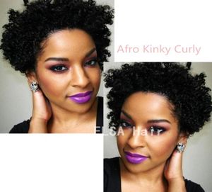 Pixie corte curto Kinky Curly perucas de cabelo humano para mulheres negras bob máquina completa feita peruca dianteira do laço 2991015