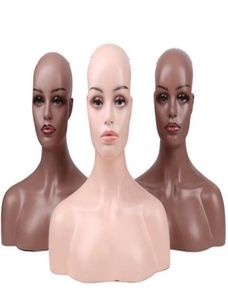 Female Realistic Fiberglass Dummy Mannequin Head Bust For Lace Wigs Display Makeup Double Shoulder Model Head1605807