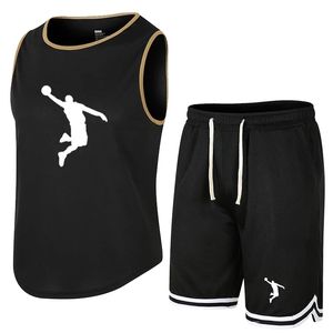 Fatos masculinos verão sem mangas colete esportes shorts conjunto calças respiráveis fitness competição treinamento basquete terno estrangeiro t camisa