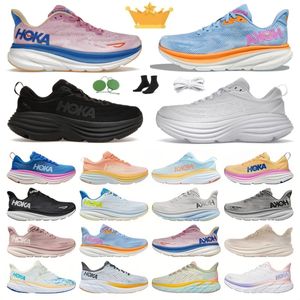 Clifton 9 Nero Triple Bianco Bondi 8 Scarpe da corsa Uomo Donna Harbour Mist Peach Whip Assorbing Road Blu Grigio Sneakers