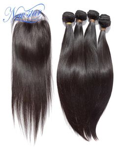 Wholenew star hair brazilian virgin hair with closure Brazilian straight 4 bundles with 1 part excellent lace straight c9718051