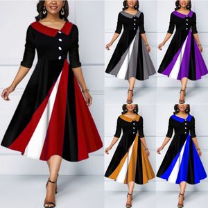 2024 New cross -border women's clothing new button decoration 3D printed large bleeding five -point sleeve long dress