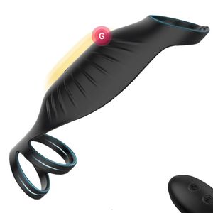 Vibrerande trippel kuk ring penis par vibrator 9 vibrationslägen hylsa förlängningsfördröjning utlösning sexleksaker för män 240227