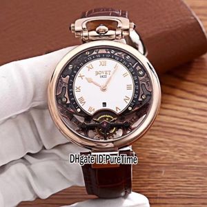 Bovet New Amadeo Fleurier Grand Compitations Virtuoso Rose Gold Skeleton White Dial Mens Watch Brown Leather Strap Watches295U