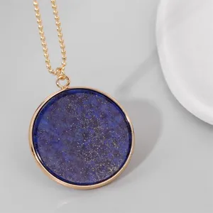 Hänge halsband runt lapis lazuli halsband naturlig sten kvadrat hexagonal prism mån form charm för kvinnor män vänner gåvor