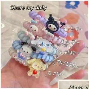 Cartoon Accessories Kuromi Style Telephone Wire Cord Gum Hair Tie Girls Candy Color Elastic Band Ring Rope Bracelet Stretchy Scrunch Dhyg2