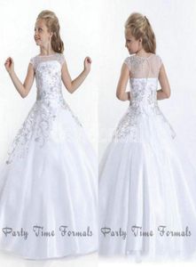 2020 White Cheap Short Sleeves Flower Girls Dresses Beads Crystals Jewel Neck Little Girls Pageant Dresses for Girls Birthday BA143138350