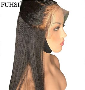 Italienische brasilianische Yaki-Perücke mit voller Spitze für Frauen, schwarzbraun, blond, verworrene gerade synthetische Perücke, hitzebeständig, mit Baby, Ha3944786