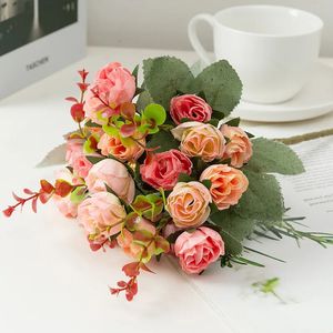 21 huvuden Artificial Fake Rose Buquets Flowers Decoration For Table Home Office Wedding Bridal Shower House Kitchen 240301