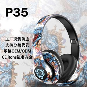 Cross Border Popular Headset Bluetooth Headset Wireless Headset China-chic Graffiti New Luminous Stereo Music Movement