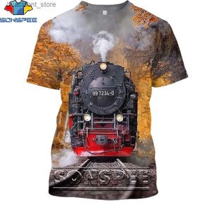 Męskie koszulki Sonspee Transporter Train Retro Shirt 3D Printing Mens Womens Summer Punk Mens HARAJUU Ożywek T-shirt dla dzieci L240304