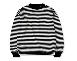 Zakryjna bluza w stylu ulicznym Crewneck czarno -białe w paski żebrowane z długim rękawem 2467681